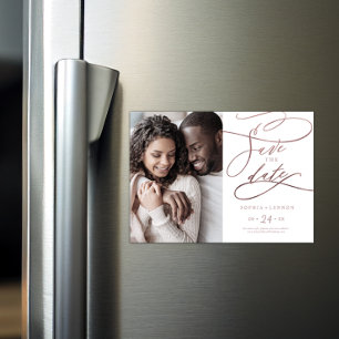 Romantic Roos Gold Calligrafie Foto Save the Date Magnetische Uitnodiging