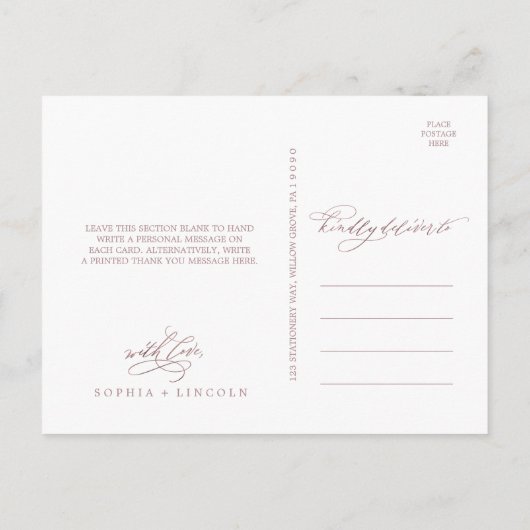 Romantic Roos Gold Calligrafie Hartelijk dank Brie Briefkaart (Achterkant)