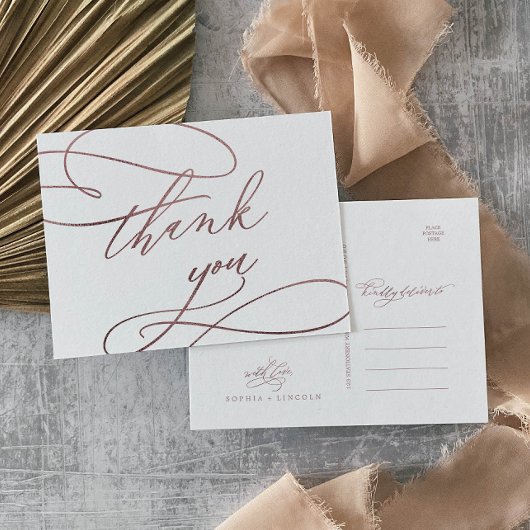 Romantic Roos Gold Calligrafie Hartelijk dank Brie Briefkaart