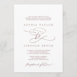 Romantic Roos Gold Calligraphy Formal Wedding Kaart