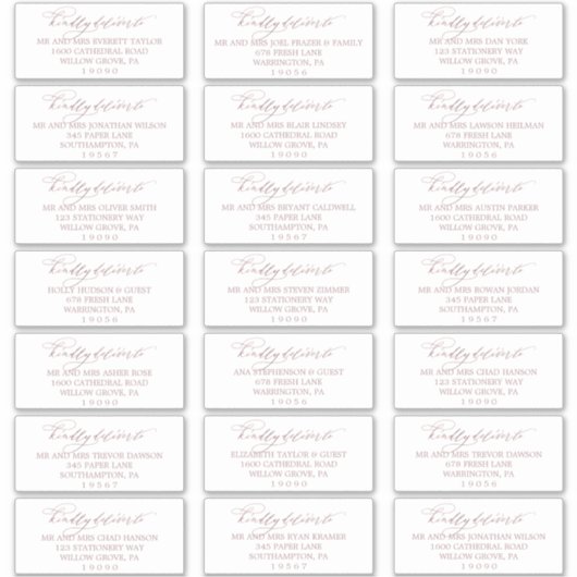 Romantic Roos Gold Calligraphy Guest Address Label (Voorkant)