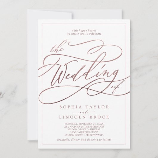 Romantic Roos Gold Calligraphy Lijst The Wedding Kaart (Voorkant)