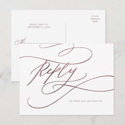 Romantic Roos Gold Calligraphy Menu Keuze RSVP (Voorkant / Achterkant)
