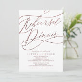 Romantic Roos Gold Calligraphy Rehearsal Dinner Kaart (Staand voorkant)