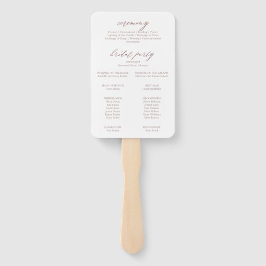 Romantic Roos Gold Calligraphy Wedding Programme F Handwaaier (Achterkant)