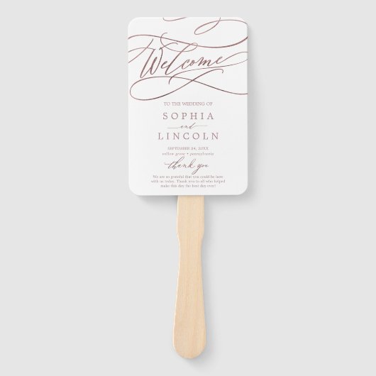 Romantic Roos Gold Calligraphy Wedding Programme F Handwaaier (Voorkant)