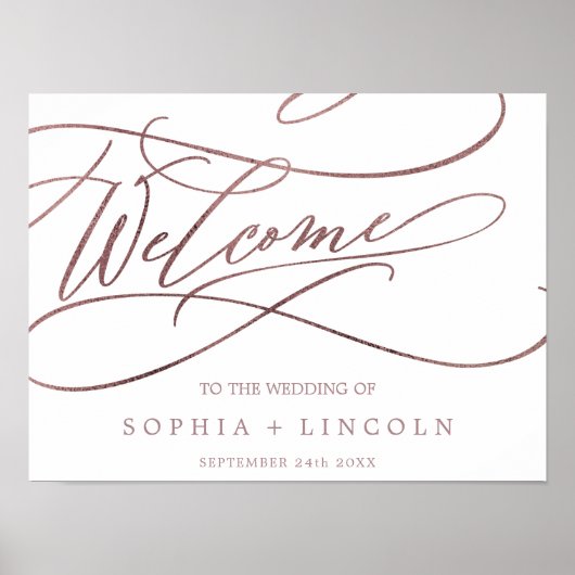 Romantic Roos Gold Calligraphy Welcome Wedding Poster (Voorkant)