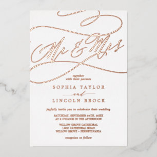 Romantic Roos Gold Foil Mr & Mrs Wedding Folie Uitnodiging