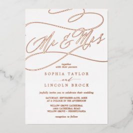 Romantic Roos Gold Foil Mr & Mrs Wedding Folie Uitnodiging