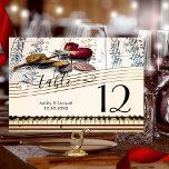 Romantic Roos Music Wedding Table Number Card Kaart<br><div class="desc">De de lijstaantalkaart van de weddenschap met een romantisch roos op een muziekblad met een toetsenbordontwerp. Prachtig voor een muziek met de titel bruiloft of ander feest met muziek.</div>