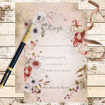 Romantic Roos Pink Gold Floral Response Kaart<br><div class="desc">Het ontwerp van deze trouwreactiekaart is voorzien van een mooie zachte, wazige roze en antiek goudkleurige achtergrond met een delicate roze, maron, witte, paarse en groene spoelspray. Het is romantisch met een aanraking van vintage. Creëer door Simply Farmhouse Press, maakt het deel uit van de Romantic Roos Pink Gold Floral...</div>