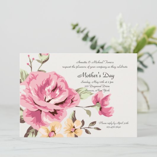 Romantic Roos Uitnodiging (Staand voorkant)