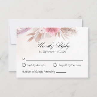 Romantic Rose and Champagne Boho Chic Wedding RSVP Kaartje