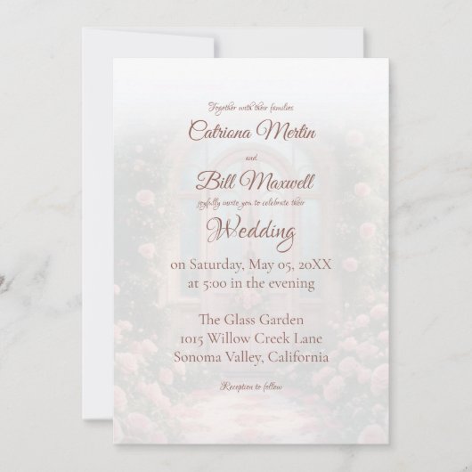 Romantic Rose Arch Pink Door Wedding Invitation Kaart (Voorkant)