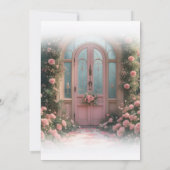 Romantic Rose Arch Pink Door Wedding Invitation Kaart (Achterkant)