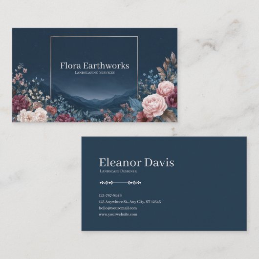 Romantic Rose Floral and Starry Valley Gold Frame Visitekaartje (Voorkant / Achterkant)