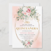 Romantic Rose Gold Blush Quinceañera Invitation Kaart (Voorkant)