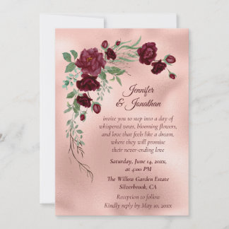 Romantic Rose Gold Floral Customizable Wedding Kaart