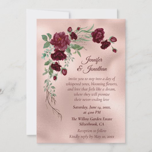 Romantic Rose Gold Floral Customizable Wedding Kaart (Voorkant)