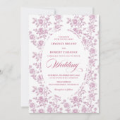 Romantic Rose Gold Floral Toile Wedding Invitation Kaart (Voorkant)