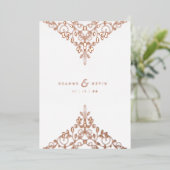 Romantic Rose Gold Flourish Ornament Wedding  Folie Uitnodiging (Staand Voorkant)