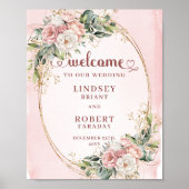 Romantic Rose Gold Flowers Greenery Wedding Welcom Poster (Voorkant)