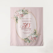 Romantic Rose Gold Greenery 50th Birthday Banner Wandkleed (Voorkant)
