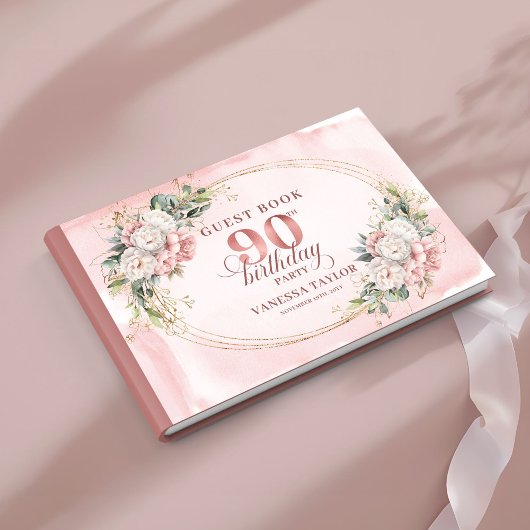 Romantic Rose Gold Greenery 90 Birthday Guest Book Gastenboek