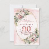 Romantic Rose Gold Greenery 90th Birthday Thanks Bedankkaart (Voorkant)