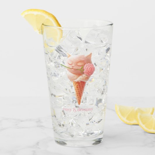 Romantic Rose: Miss Meow Pink Ice Cream Cone Art Glas (Voorkant ijs)