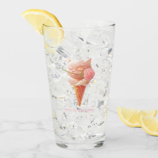 Romantic Rose: Miss Meow Pink Ice Cream Cone Art Glas (Voorkant ijs)