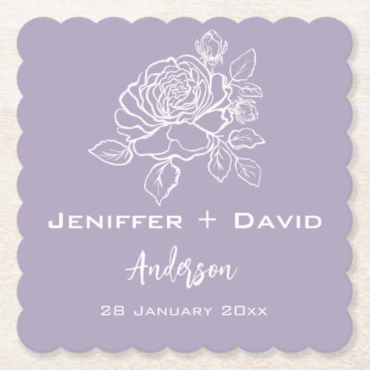 Romantic Rose Personalized Wedding/ Bridal Shower  Kartonnen Onderzetters (Voorkant)