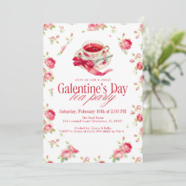Romantic Rose Tea Cup Galentine’s Day Tea Party Kaart