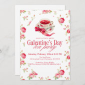 Romantic Rose Tea Cup Galentine’s Day Tea Party Kaart (Voorkant / Achterkant)