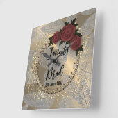 Romantic Rose Wreath Feather Wedding    Vierkante Klok (Hoek)