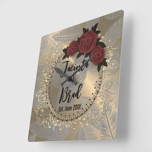 Romantic Rose Wreath Feather Wedding    Vierkante Klok (Hoek)