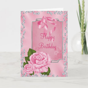 Romantic Roses & Bow Birthday Kaart