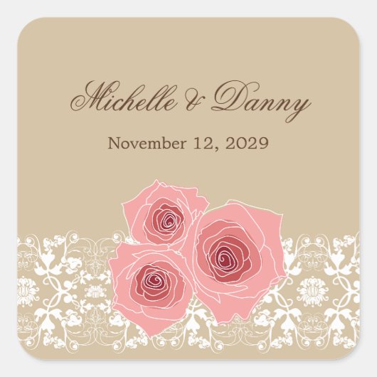 Romantic Roses Damask Lace Wedding Sticker (Voorkant)