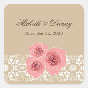 Romantic Roses Damask Lace Wedding Sticker