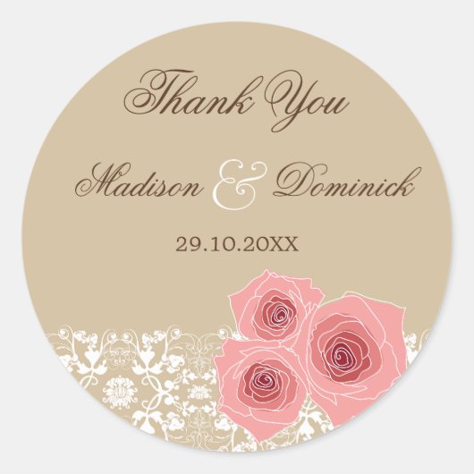 Romantic Roses Damask Lace Wedding Sticker (Voorkant)