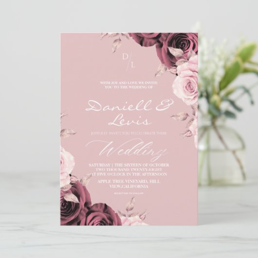 Romantic Roses Dusty Pink ⎮ Mauve Wedding Kaart (Staand voorkant)