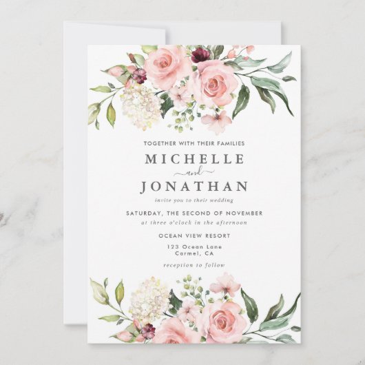 Romantic Roses Dusty Roos Weddenschap Kaart (Voorkant)