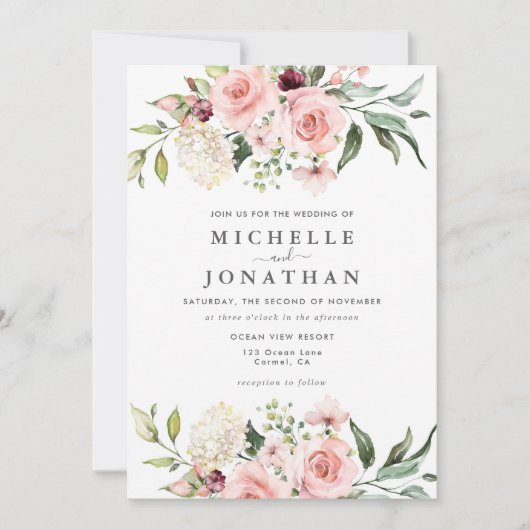 Romantic Roses Dusty Roos Weddenschap Kaart (Voorkant)