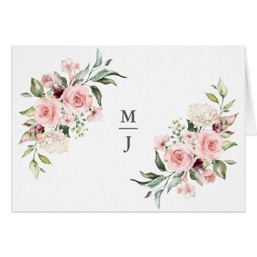 Romantic Roses Dusty Roos Wedding Place Card (Voorkant Horizontaal)