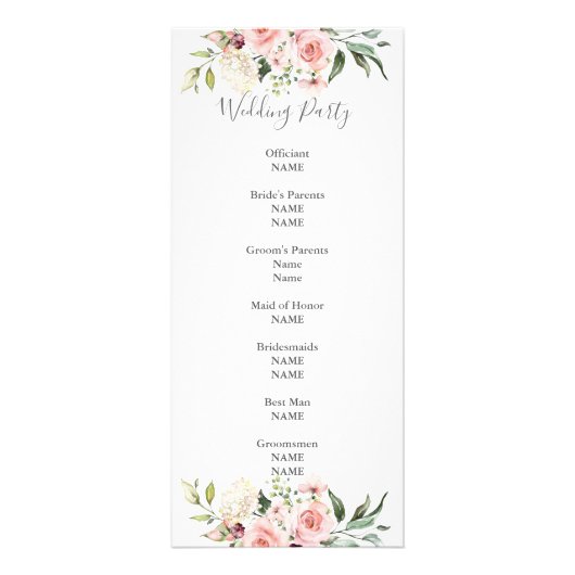 Romantic Roses Dusty Roos Wedding Programme Reclamekaart (Achterkant)