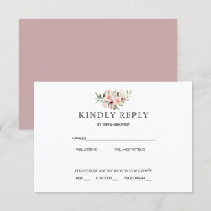 Romantic Roses Dusty Roos Wedding RSVP Kaart