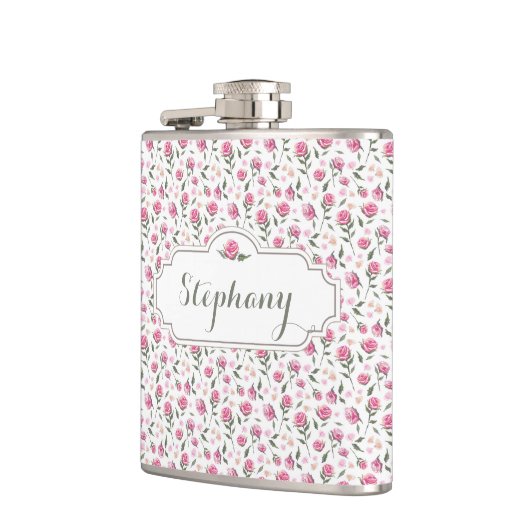 Romantic Roses Eigen naam Feminininekolf Heupfles (Links)