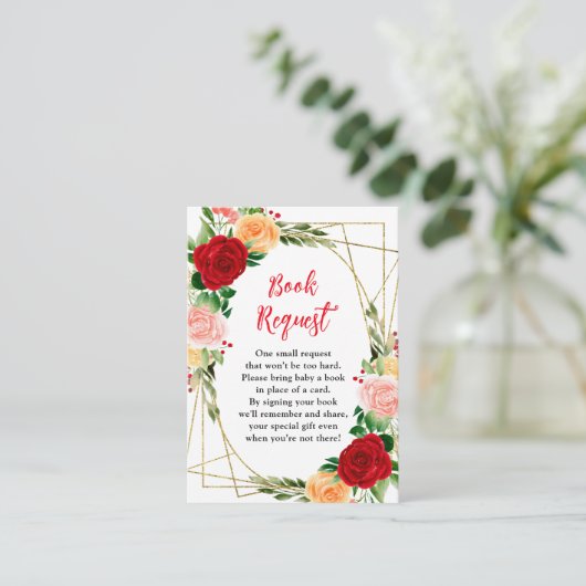 Romantic Roses Floral Baby Shower Book Request Informatiekaartje (Staand voorkant)