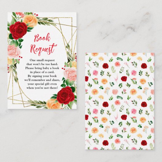 Romantic Roses Floral Baby Shower Book Request Informatiekaartje (Voorkant / Achterkant)