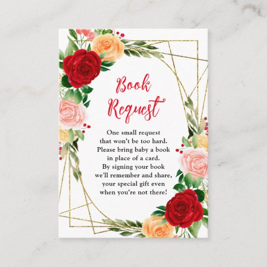 Romantic Roses Floral Baby Shower Book Request Informatiekaartje (Voorkant)
